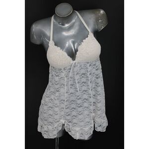 Linea Donatella White Lace babydoll nightgown gown dress lingerie size Medium